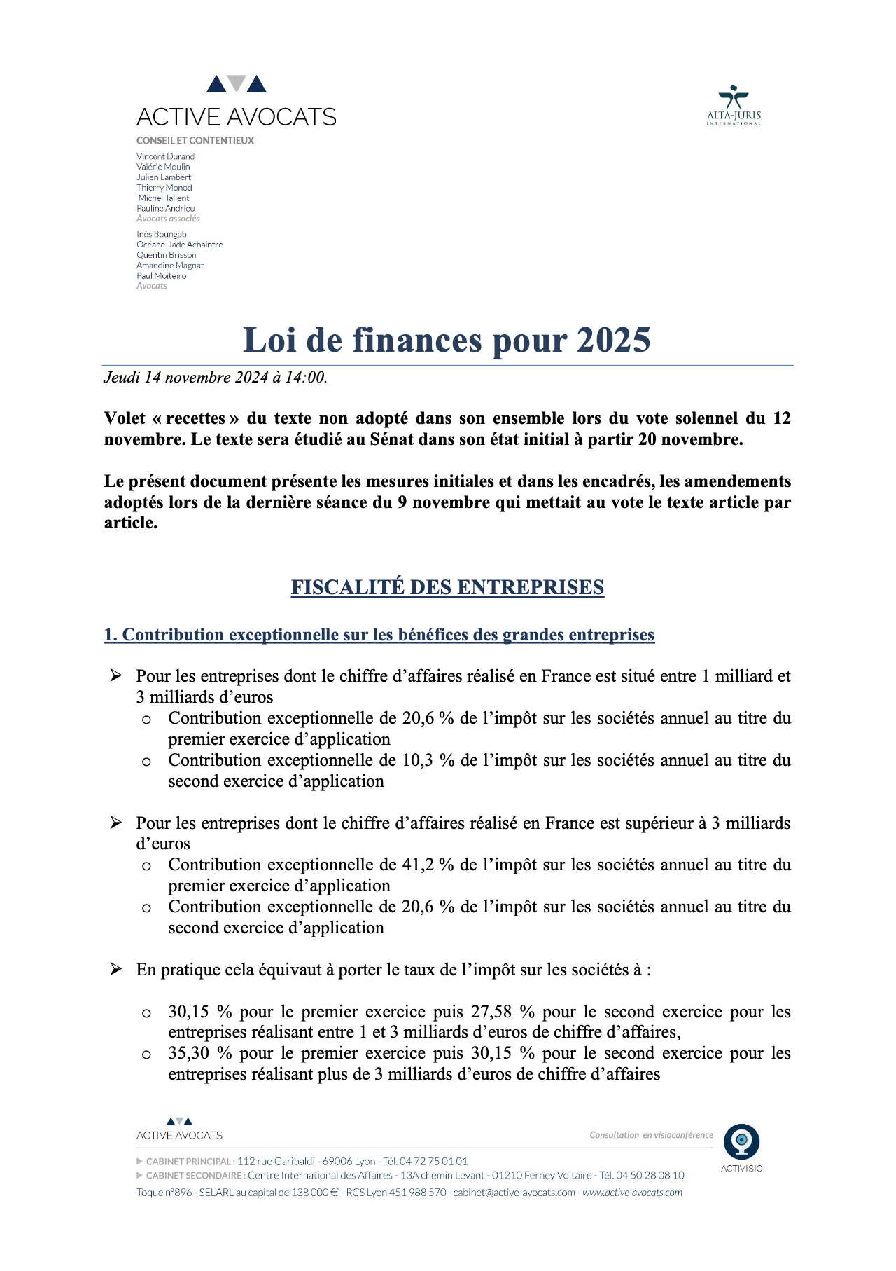 Loi de finances pour 2025 (Jeudi 14 novembre 2024)